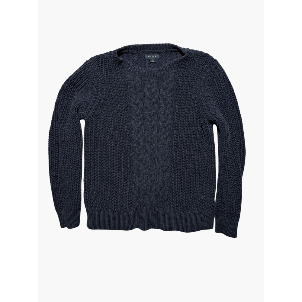 Nautica Cable Knit Classic Chunky Knit Sweater –‎ Women’s Large – Navy Blue